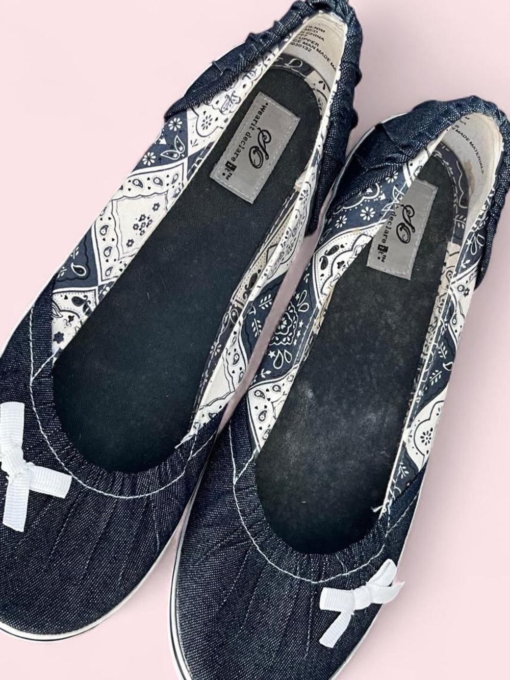 Y2K Denim Navy Blue Ballet Flats with Bow - Women’s 9